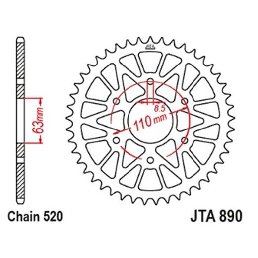 Aluminijasti zadnji verižnik (zobnik) JT JTA 890-45BLK 45T Črn