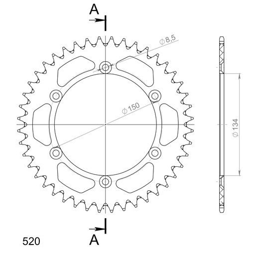 Aluminijasti zadnji verižnik (zobnik) SUPERSPROX RAL-460:44-BLU moder 44T, 520