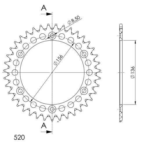 Rear ALU sprocket SUPERSPROX RAL-1512:39-RED rdeč 39T, 520
