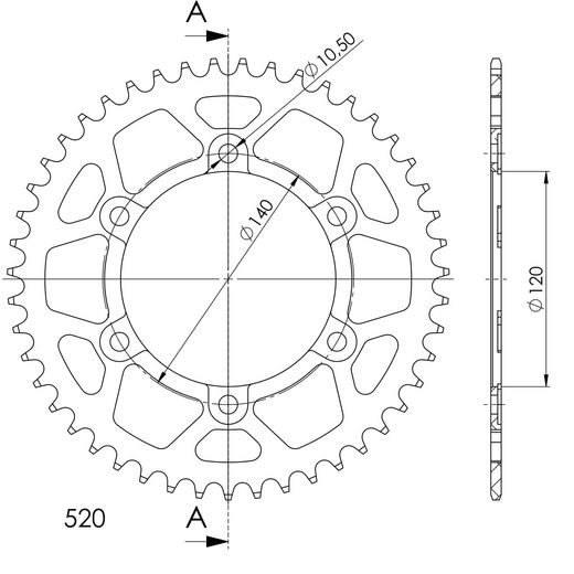 Aluminijasti zadnji verižnik (zobnik) SUPERSPROX RAL-1490:47-BLK črna 47T, 520