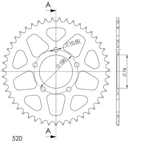 Aluminijasti zadnji verižnik (zobnik) SUPERSPROX RAL-7091:46-BLK črna 46T, 520