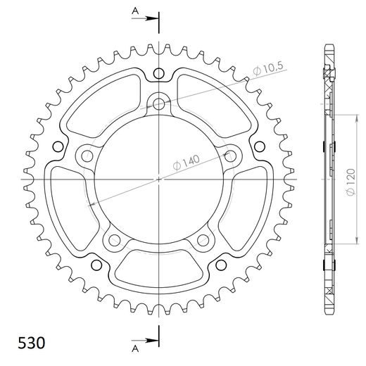 Rear sprocket SUPERSPROX STEALTH RST-1800:45-GLD zlata 45T, 530