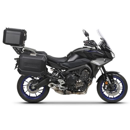 Komplet aluminijastih kovčkov z nosilci in ploščo SHAD TERRA BLACK, 37L zadnji kovček in 36L stranski kovčki SHAD YAMAHA MT-09 Tracer / Tracer 900