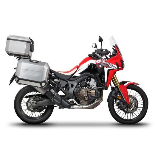 Komplet aluminijastih kovčkov z nosilci in ploščo SHAD TERRA, 37L zadnji kovček in 36L/47L stranski kovčki SHAD HONDA CRF 1000 Africa Twin