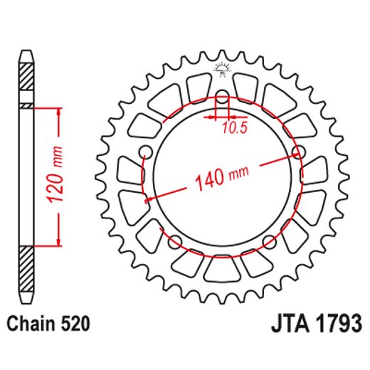 Aluminijasti zadnji verižnik (zobnik) JT JTA 1793-42BLK 42T, 520 Črn