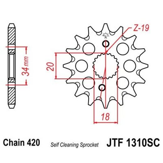 Sprednji verižnik JT JTF 1310-14SC 14T, 420 Self Cleaning Lightweight