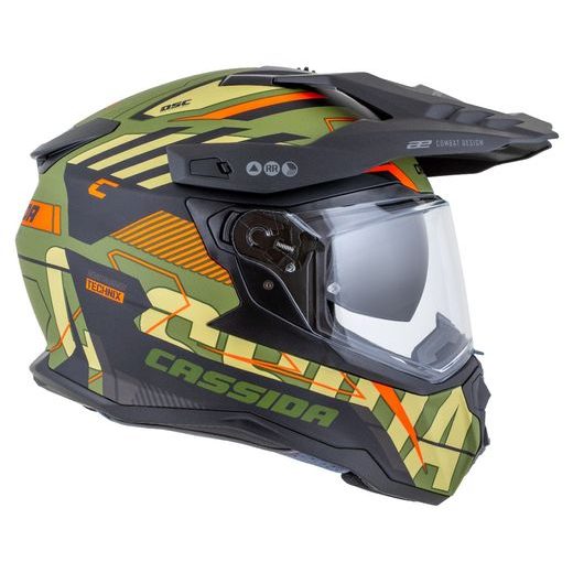 Motocross Helmet CASSIDA ROAD RUNNER TechniX green matt/ black/ orange/ grey/ black matt peak 2XL