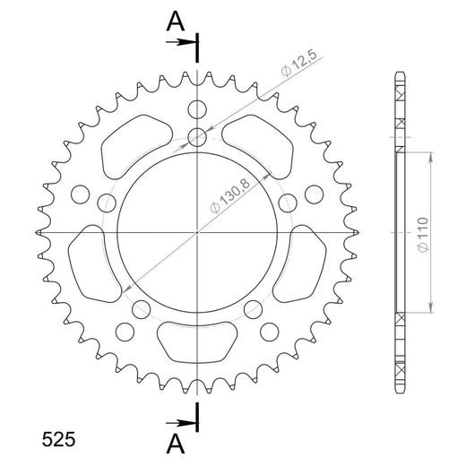 Aluminijasti zadnji verižnik (zobnik) SUPERSPROX RAL-7:42-BLK črna 42T, 525