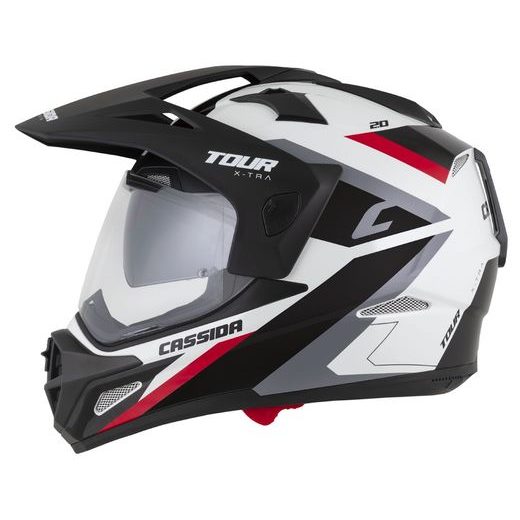 Motocross Helmet CASSIDA TOUR 2.0 X-TRA white/red/black/black matt peak M