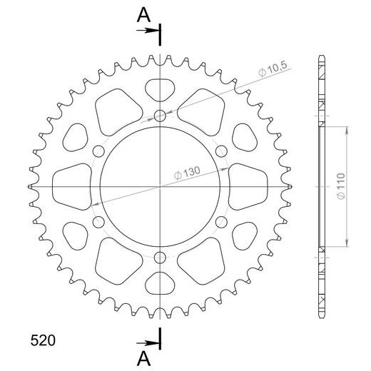 Rear ALU sprocket SUPERSPROX RAL-486:46-BLK črna 46T, 520