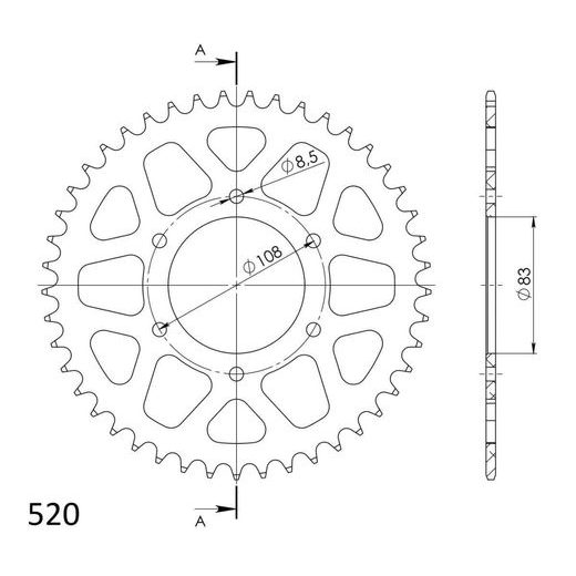 Aluminijasti zadnji verižnik (zobnik) SUPERSPROX RAL-404:45-RED rdeč 45T, 520
