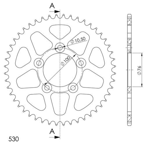 Aluminijasti zadnji verižnik (zobnik) SUPERSPROX RAL-7090:47-BLK črna 47T, 530