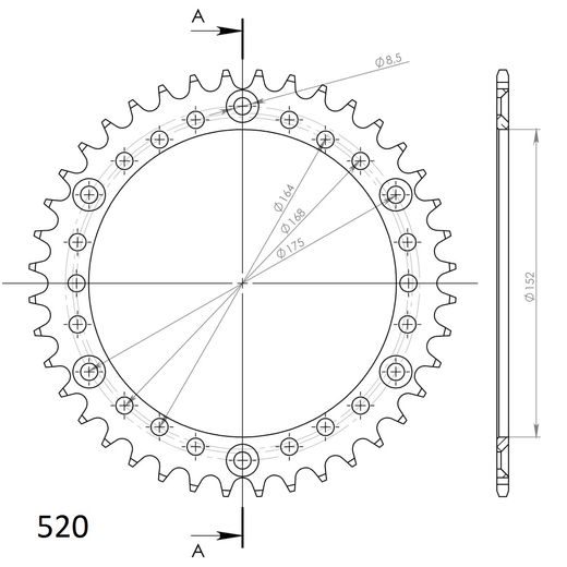 Aluminijasti zadnji verižnik (zobnik) SUPERSPROX RAL-853:40-BLU moder 40T, 520