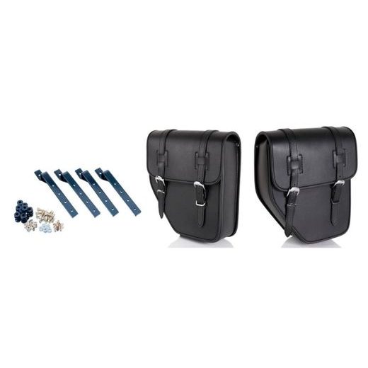 Leather saddlebag CUSTOMACCES API003N črna pair, with side metal base + universal support