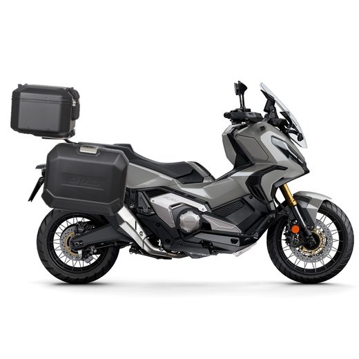 Komplet aluminijastih kovčkov z nosilci in ploščo SHAD TERRA BLACK, 48L zadnji kovček in 36L stranski kovčki SHAD HONDA X-ADV 750