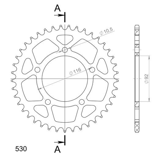 Aluminijasti zadnji verižnik (zobnik) SUPERSPROX RAL-489:41-BLK črna 41T, 530