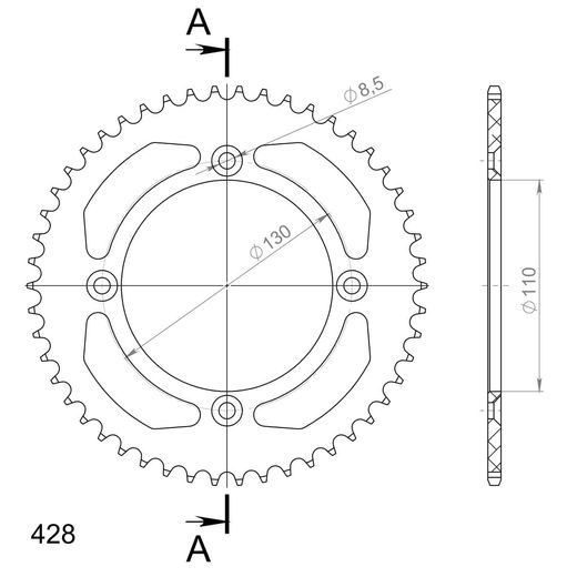 Aluminijasti zadnji verižnik (zobnik) SUPERSPROX RAL-217:50-BLK črna 50T, 428
