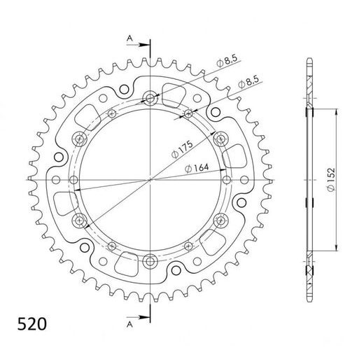 Zadnji verižnik (zobnik) SUPERSPROX STEALTH RST-899:45-BLK črna 45T, 525