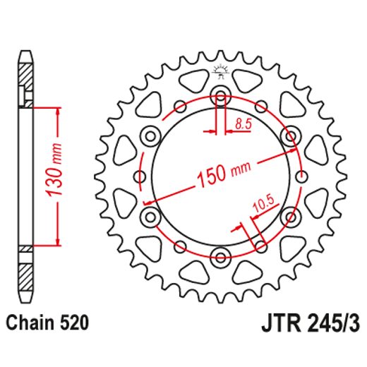 Zadnji verižnik (zobnik) JT JTR 245/3-46 46T, 520