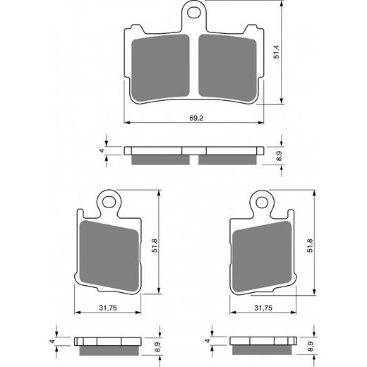 Zavorne obloge GOLDFREN 298 GP6 (1 set = 2pcs small/large)