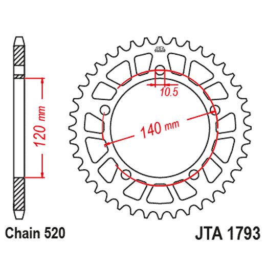 Aluminijasti zadnji verižnik (zobnik) JT JTA 1793-47GLD 47T, 520 Zlat