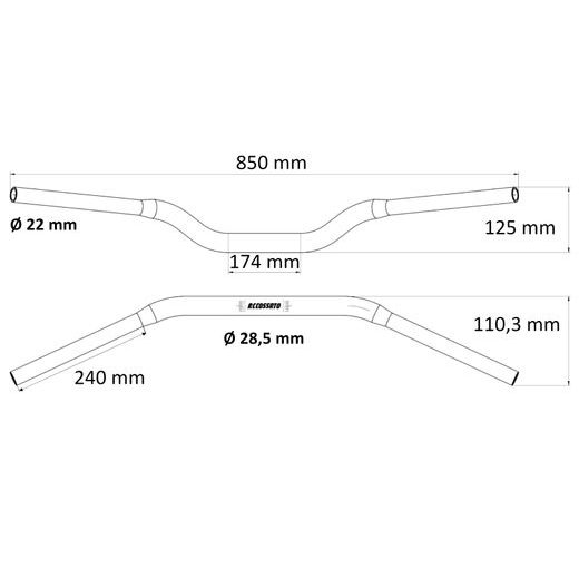 Homologated handlebars ACCOSSATO HBT185 črna (diameter 28,5mm, length 850mm)