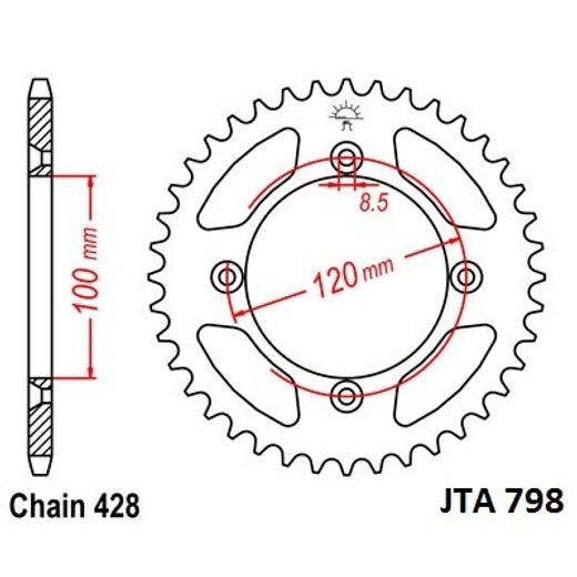 Aluminijasti zadnji verižnik (zobnik) JT JTA 798-47 47T, 428