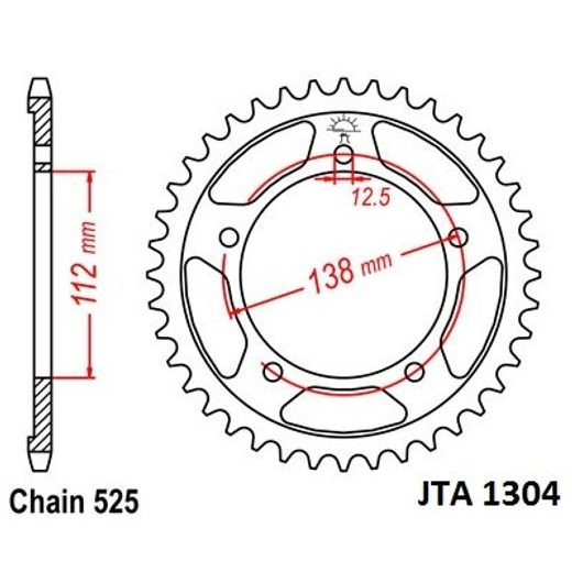 Aluminijasti zadnji verižnik (zobnik) JT JTA 1304-44 44T, 525