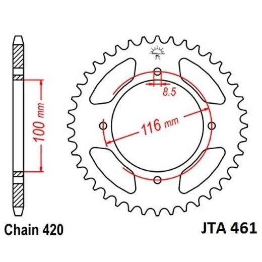 Aluminijasti zadnji verižnik (zobnik) JT JTA 461-51 51T, 420
