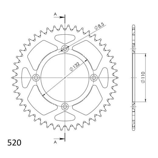 Aluminijasti zadnji verižnik (zobnik) SUPERSPROX RAL-720:46-BLK črna 46T, 520