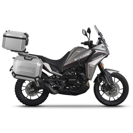 Komplet aluminijastih kovčkov z nosilci in ploščo SHAD TERRA, 48L zadnji kovček in 36L/47L stranski kovčki SHAD Moto Morini X-Cape 649