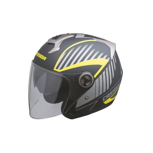 Jet čelada CASSIDA MAGNUM black matt/ grey/ yellow fluo XS