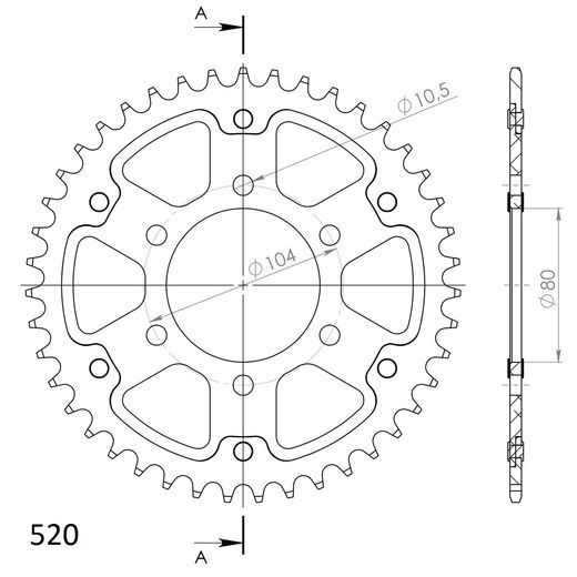 Rear sprocket SUPERSPROX STEALTH RST-478:43-GLD zlata 43T, 520