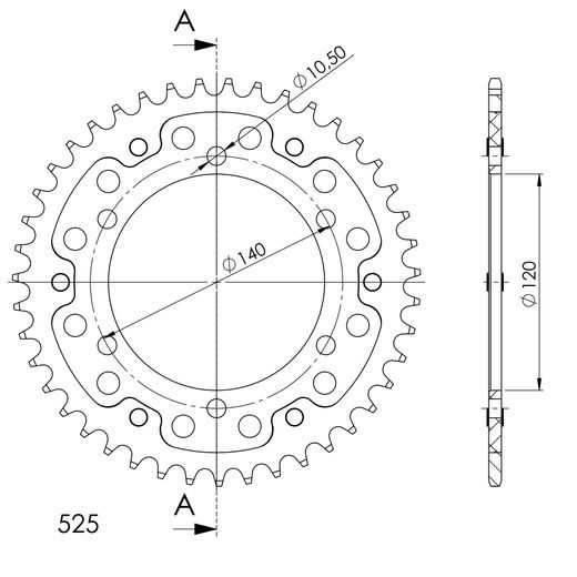 Rear sprocket SUPERSPROX STEALTH RST-498:43-GLD zlata 43T, 525