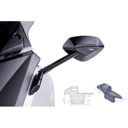 Mirror adaptor PUIG ADAPTER LEFT SIDE FOR FAIRING TMAX 12'-13 9573N črna to fairing