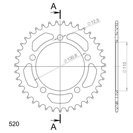 Aluminijasti zadnji verižnik (zobnik) SUPERSPROX RAL-7_520:39-BLK črna 39T, 520