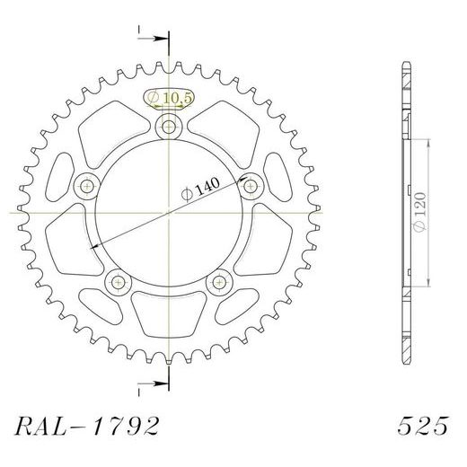 Aluminijasti zadnji verižnik (zobnik) SUPERSPROX RAL-1792:45-BLK črna 45T, 525