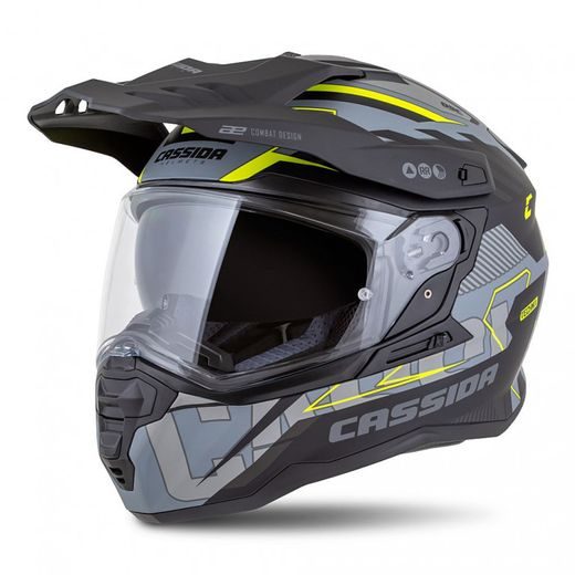 Motocross Helmet CASSIDA ROAD RUNNER TechniX grey matt/ black/ yellow fluo/ black matt peak S