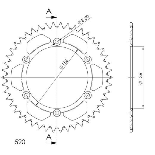 Rear ALU sprocket SUPERSPROX RAL-1512:46-RED rdeč 46T, 520