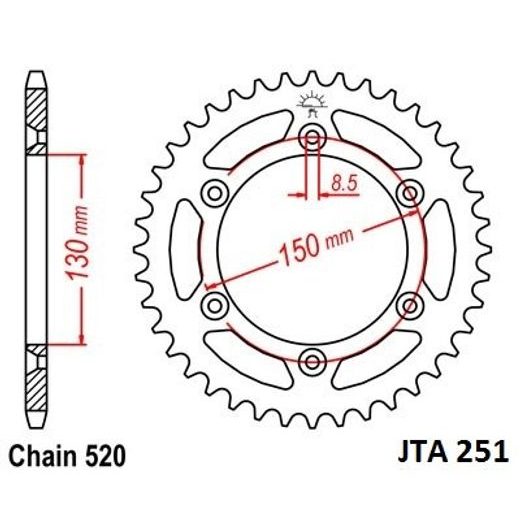 Aluminijasti zadnji verižnik (zobnik) JT JTA 251-51 51T, 520