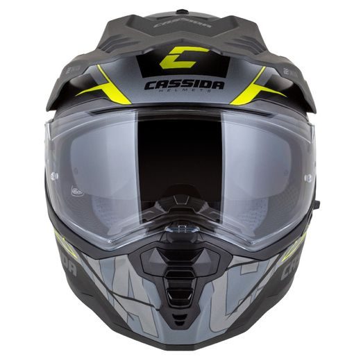 Motocross Helmet CASSIDA ROAD RUNNER TechniX grey matt/ black/ yellow fluo/ black matt peak M