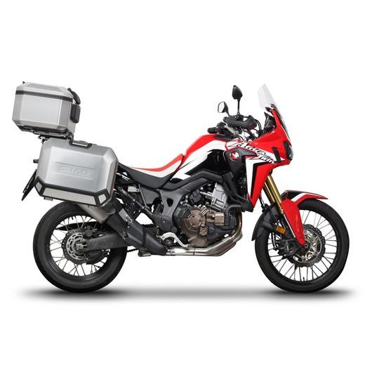 Komplet aluminijastih kovčkov z nosilci in ploščo SHAD TERRA BLACK, 48L zadnji kovček in 36L/47L stranski kovčki SHAD HONDA CRF 1000 Africa Twin