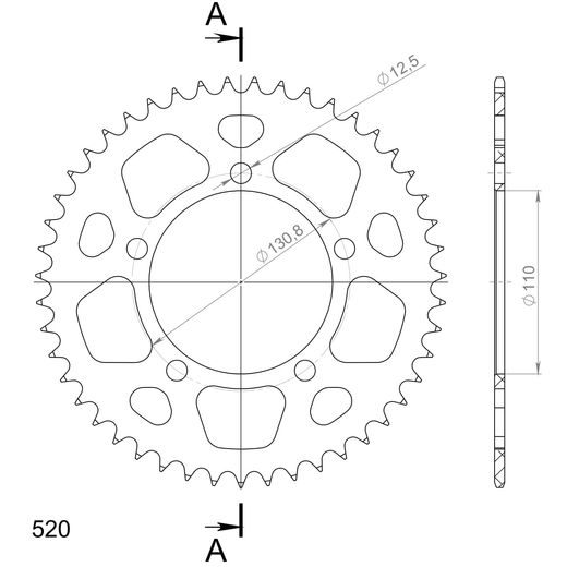 Aluminijasti zadnji verižnik (zobnik) SUPERSPROX RAL-7_520:47-BLK črna 47T, 520
