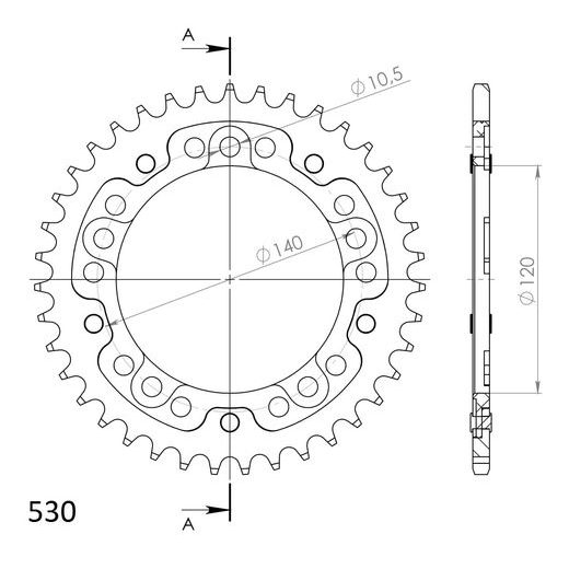 Rear sprocket SUPERSPROX STEALTH RST-1800:39-GLD zlata 39T, 530