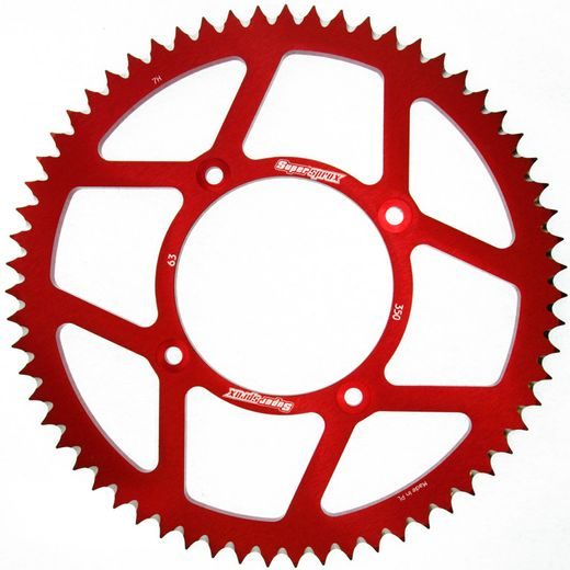 Aluminijasti zadnji verižnik (zobnik) SUPERSPROX RAL-350:63-RED rdeč 63T, 428