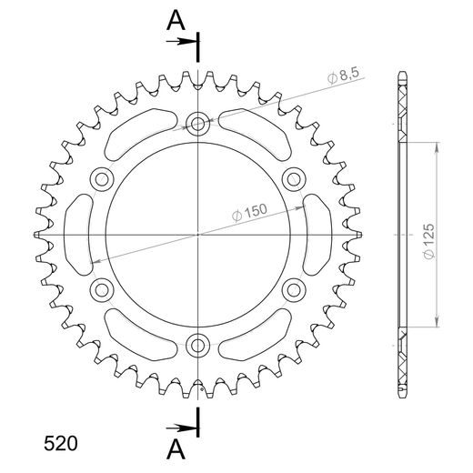 Aluminijasti zadnji verižnik (zobnik) SUPERSPROX RAL-990:42-BLU moder 42T, 520