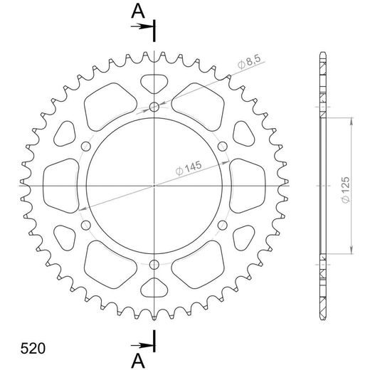 Aluminijasti zadnji verižnik (zobnik) SUPERSPROX RAL-405:47-RED rdeč 47T, 520