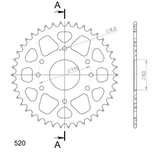 Aluminijasti zadnji verižnik (zobnik) SUPERSPROX RAL-905:42-ORG oranžna 42T, 520