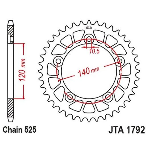 Aluminijasti zadnji verižnik (zobnik) JT JTA 1792-44BLK 44T, 525 Črn