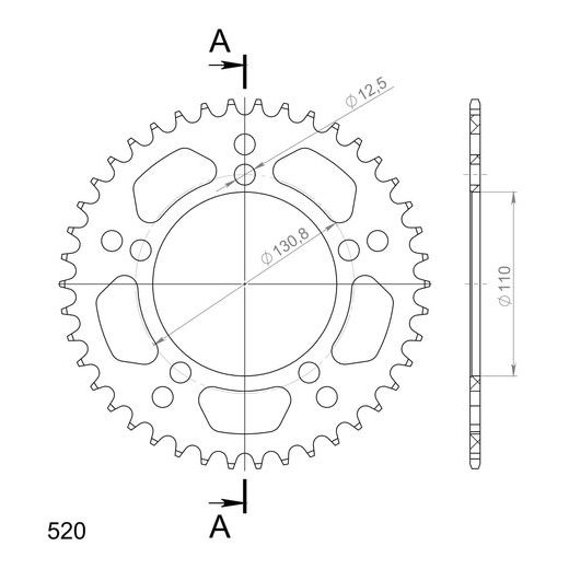 Aluminijasti zadnji verižnik (zobnik) SUPERSPROX RAL-7_520:42-BLK črna 42T, 520